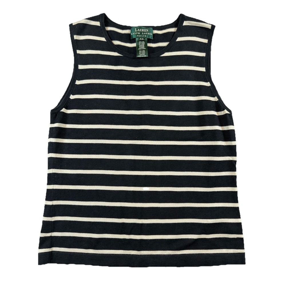 Lauren Ralph Lauren Sweater Tank Top Sleeveless Knit Silk Black Striped PS